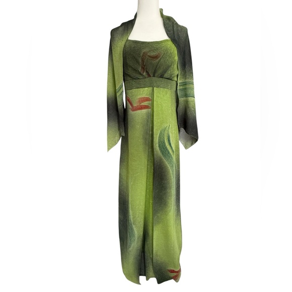 Brazil Boutique Green Ombre Maxi Dress Fairy Mermaid Y2K Silk Look Strappy G L - Picture 5 of 15